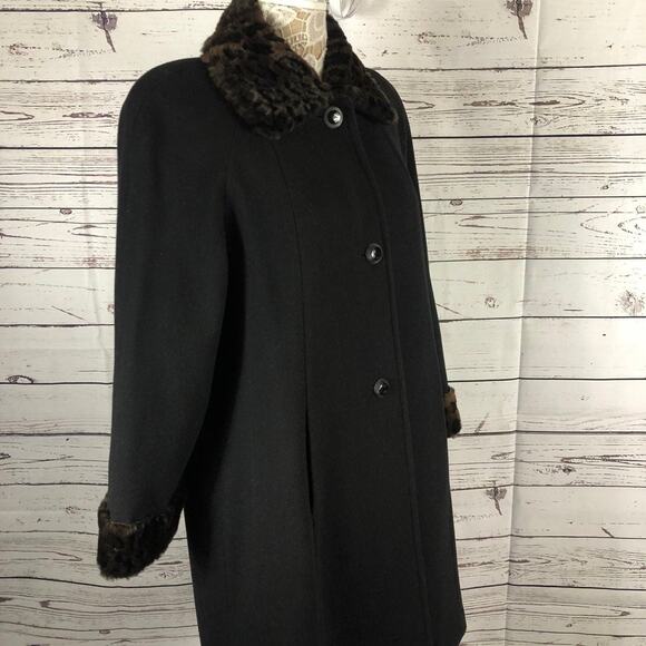 JAD Vintage black wool coat faux fur Cheetah print collar cuffs size medium - Picture 9 of 13